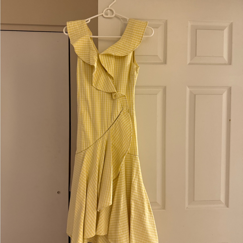 Jonathan Simkhai Yellow Ruffled Gingham Dress - Picture 2 of 5